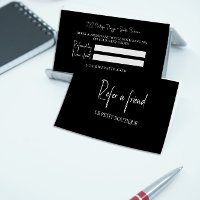 Modern Black White Refer a Friend Referral Card