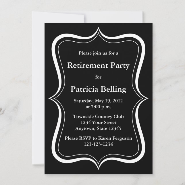 Modern Black & White Retirement Party Invitations (Front)