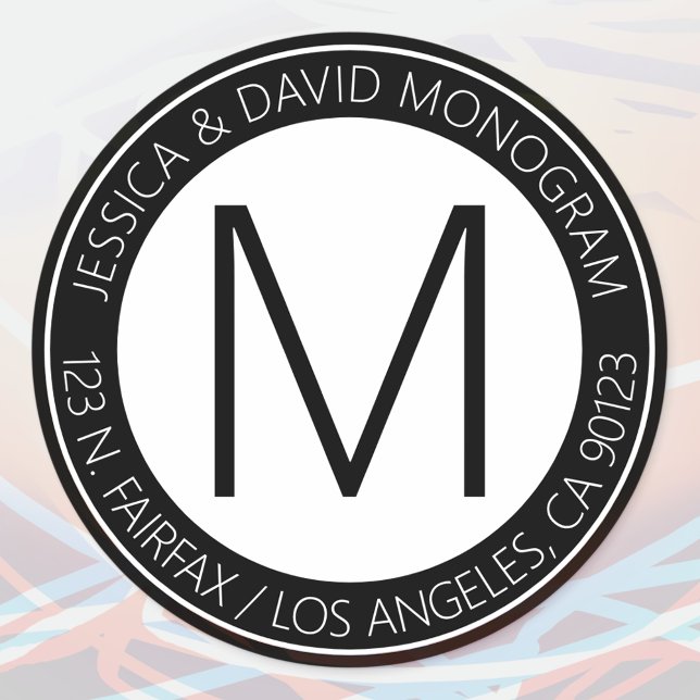 Modern Black & White & Return Address Classic Round Sticker (Creator Uploaded)