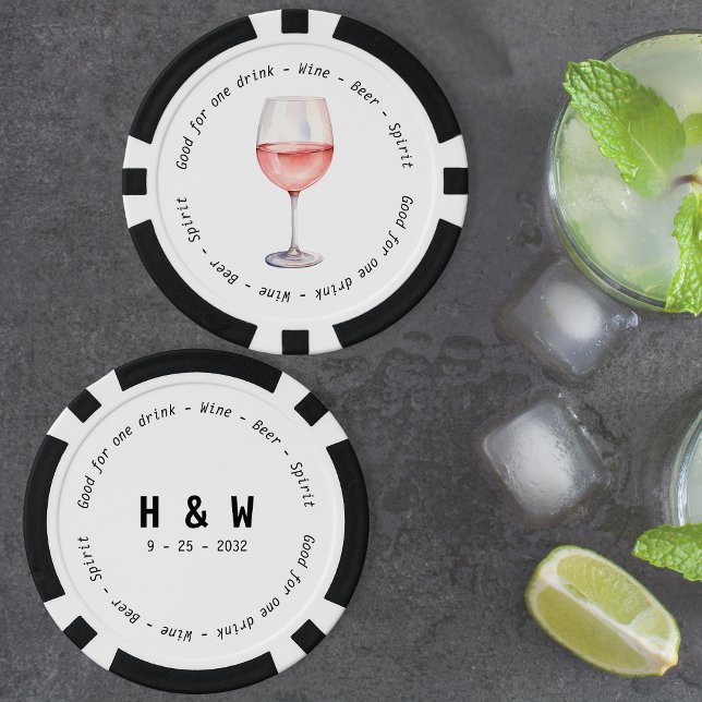 Modern Black White Rose Wine Drink Voucher Wedding Poker Chips (Modern Black White Rose Wine Drink Voucher Wedding Poker Chips)