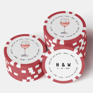 Modern Black White Rose Wine Drink Voucher Wedding Poker Chips
