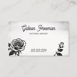 Modern Black & White Roses Tattoo Artist Business Card