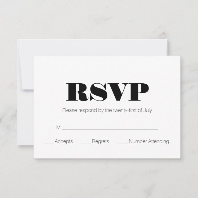 Modern Black White RSVP Card (Front)