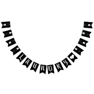 Modern Black & White Safety Pins Laundry Room Bunting Flags