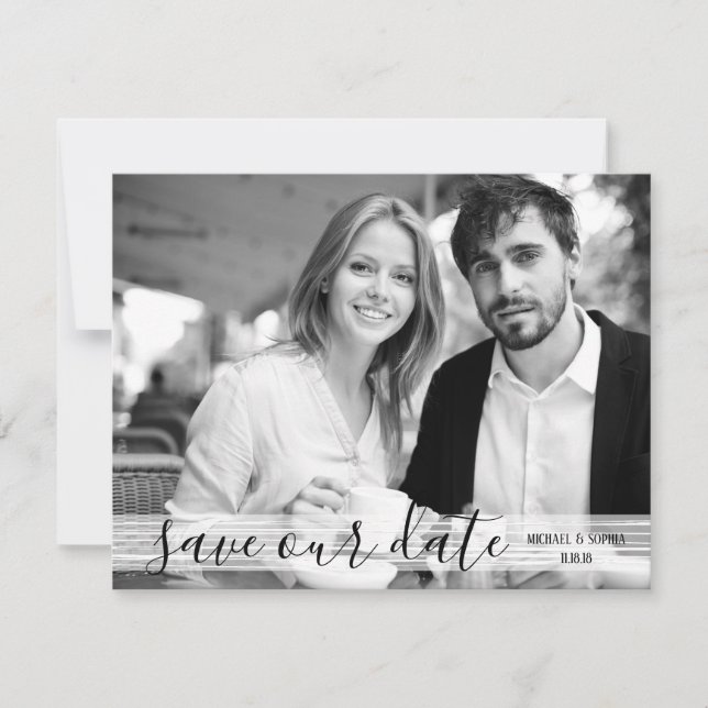 Modern Black & White Save Our Date Photo Card (Front)