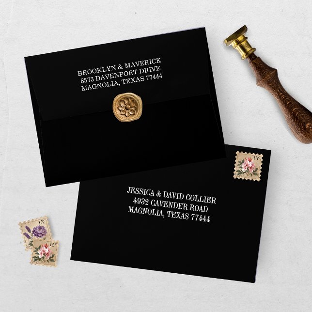 Modern Black & White Save The Date Photo Card Envelope (Creator Uploaded)