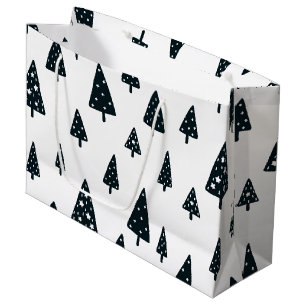 Modern Black & White Scandinavian Christmas Tree Large Gift Bag