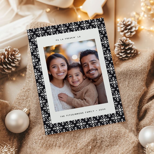 Modern Black & White Scandinavian Snowflake Card (Neutral Snowflake Modern Christmas Card black)