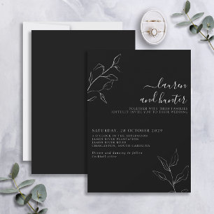 Modern Black White Script Botanical Wedding Invit Invitation