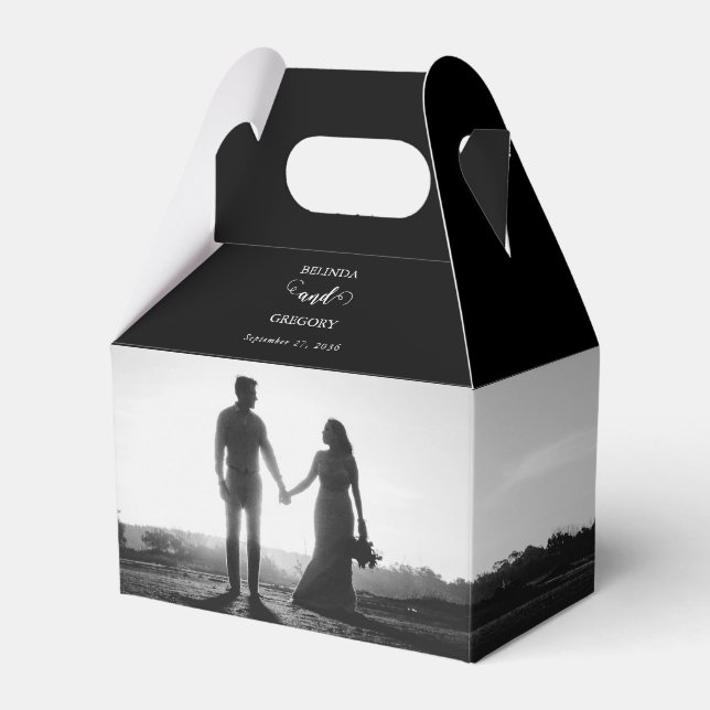 Modern Black & White Script Couple Photo Wedding  Favor Box (Front Side)