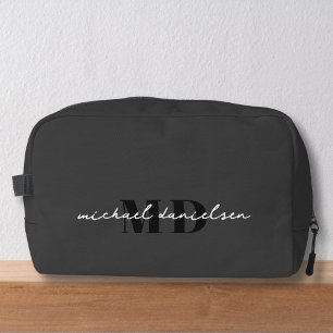 Modern Black & White Script Initial Monogram Dopp Kit