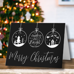 Modern Black White Script Merry Christmas Holiday Card