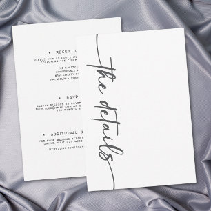 Modern Black White Script Minimal Wedding Details Enclosure Card