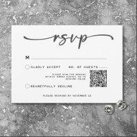 Modern Black White Script Minimal Wedding QR Code