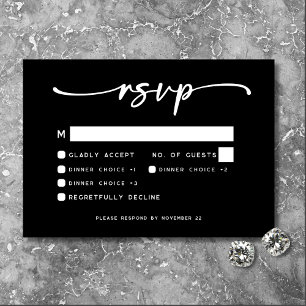 Modern Black White Script Minimal Wedding RSVP Card