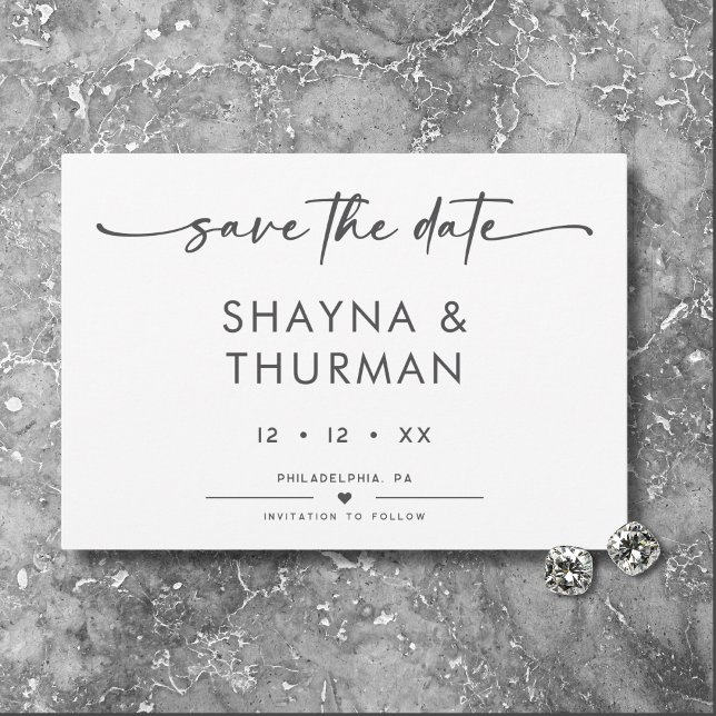 Modern Black White Script Minimal Wedding Save The Date (Creator Uploaded)