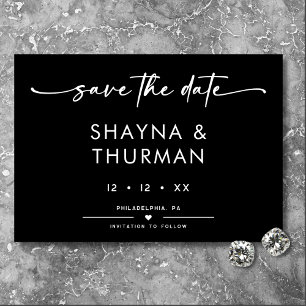 Modern Black White Script Minimal Wedding Save The Date
