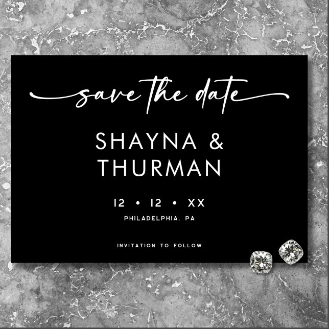Modern Black White Script Minimal Wedding Save The Date (Creator Uploaded)