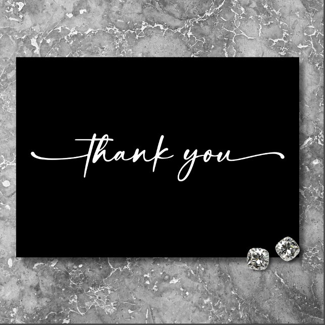 Modern Black White Script Minimal Wedding Thank You Card (Modern Black White Script Photo Wedding Thank You Card)