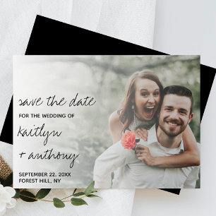 Modern Black & White Script Minimalistic Photo Save The Date