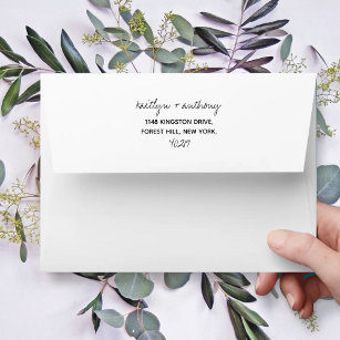 Modern Black & White Script Minimalistic Wedding Envelope