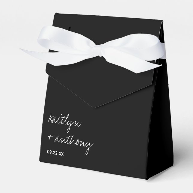 Modern Black & White Script Minimalistic Wedding Favor Box (Front Side)