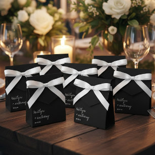Modern Black & White Script Minimalistic Wedding Favor Box