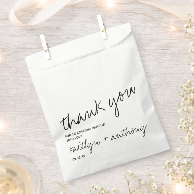 Modern Black & White Script Minimalistic Wedding Favour Bag (Clipped)