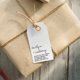 Modern Black & White Script Minimalistic Wedding Gift Tags