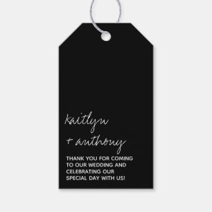 Modern Black & White Script Minimalistic Wedding Gift Tags