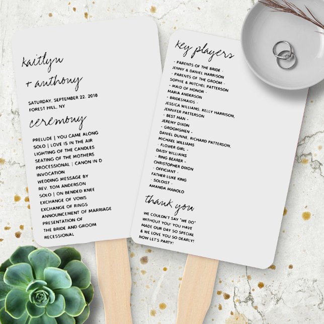 Modern Black & White Script Minimalistic Wedding Hand Fan (Creator Uploaded)