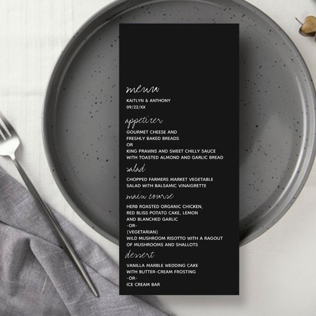 Modern Black & White Script Minimalistic Wedding Menu (Creator Uploaded)