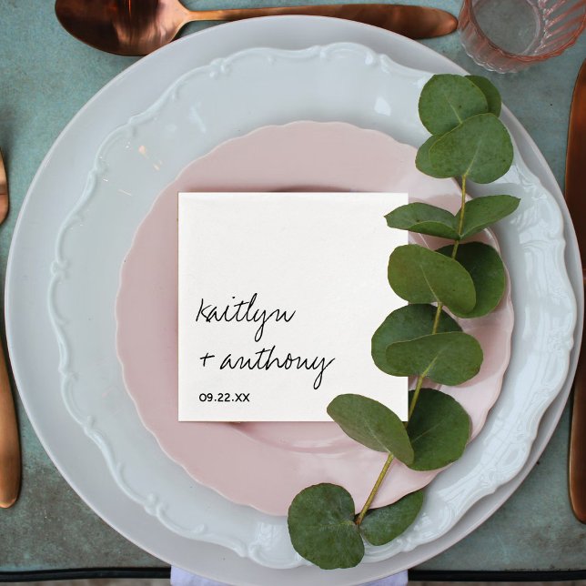 Modern Black & White Script Minimalistic Wedding Napkin (Creator Uploaded)