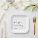 Modern Black & White Script Minimalistic Wedding Paper Plate<br><div class="desc">Celebrate in style with these modern and very trendy wedding paper plates. This design is easy to personalize with your own wording and your guests will be thrilled when they see these fabulous party paper plates. Matching items can be found in the collection.</div>