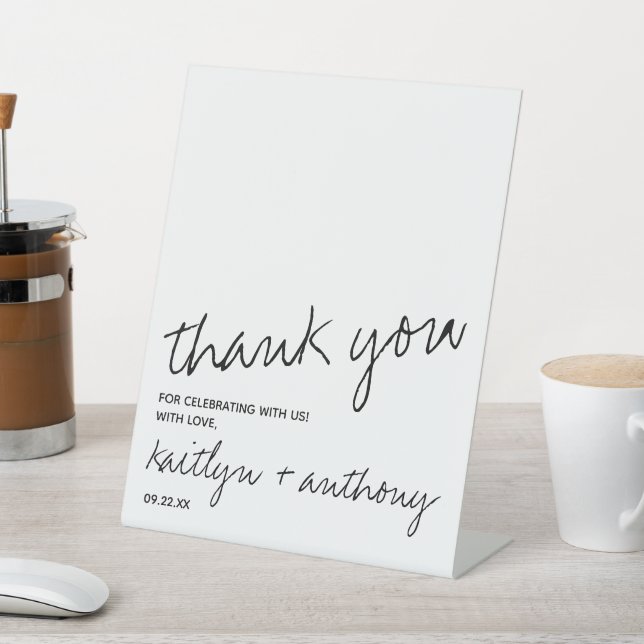 Modern Black & White Script Minimalistic Wedding Pedestal Sign (In SItu)