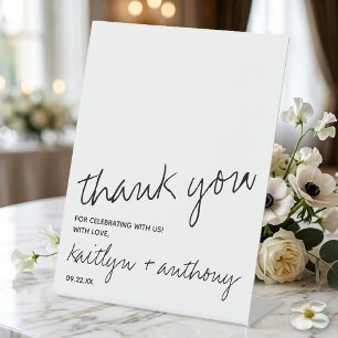 Modern Black & White Script Minimalistic Wedding Pedestal Sign