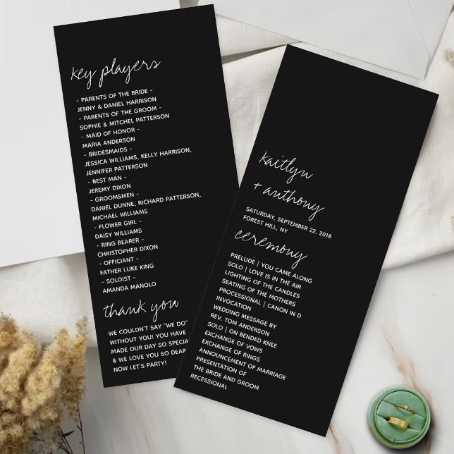 Modern Black & White Script Minimalistic Wedding Program (Creator Uploaded)