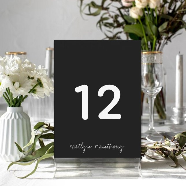 Modern Black & White Script Minimalistic Wedding Table Number (Creator Uploaded)