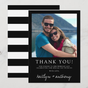 Modern Black & White Script Minimalistic Wedding Thank You Card