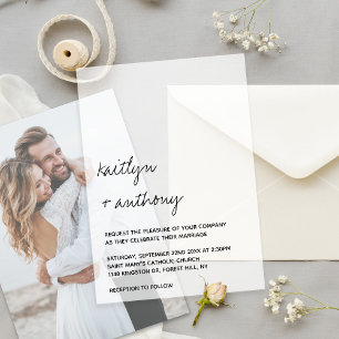 Modern Black & White Script Minimalistic Wedding Vellum Invitations