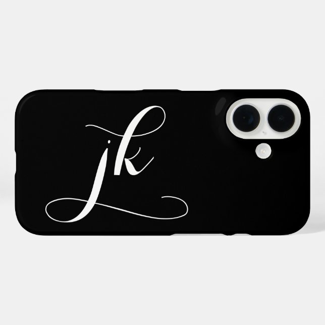 Modern Black White Script Monogram Name Case-Mate iPhone Case (Back (Horizontal))