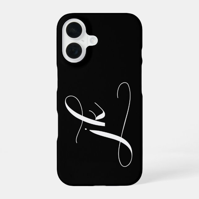 Modern Black White Script Monogram Name iPhone 16 Case (Back)