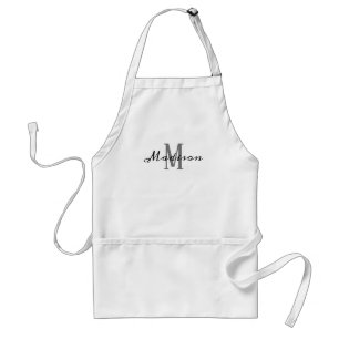 Modern Black White Script Monogram Name Kitchen Standard Apron