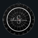 Modern Black White Script Monogram Personalized Dartboard<br><div class="desc">Entertain your family and friends with a fun game of darts at your next gathering. This design is modern black grey family monogram name and one board is black and the second board is dark grey. The big monogram initial is in bold grey lettering on the centre and name is...</div>