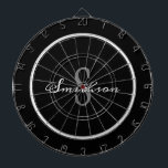 Modern Black White Script Monogram Personalized Dartboard<br><div class="desc">Entertain your family and friends with a fun game of darts at your next gathering. This design is modern black grey family monogram name and one board is black and the second board is dark grey. The big monogram initial is in bold grey lettering on the centre and name is...</div>