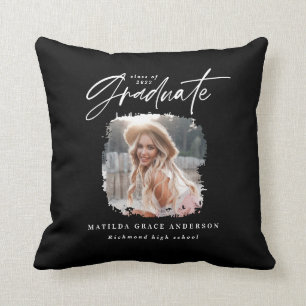 Modern black white script photo elegant graduation throw pillow