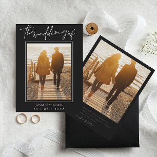 Modern Black White Script Photo Wedding Invitation