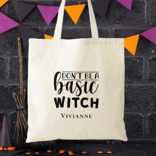 Modern Black & White Script Typography Halloween Tote Bag