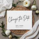 Modern Black White Script Wedding Change the Date Postcard<br><div class="desc">Custom-designed wedding postponement/change the date postcard featuring modern black and white hand lettering design.</div>