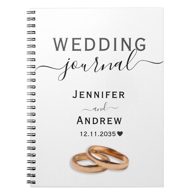 Modern Black & White Script Wedding  Notebook (Front)